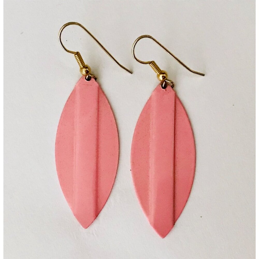 Vintage Pink Earrings Petal Shape Abstract Metal 1980s 1990s